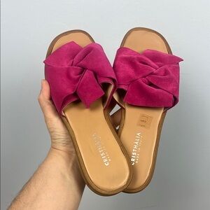 Cristhalia Made in Italy sz 40 pink suede leather bow slide sandals